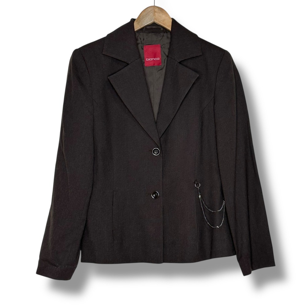 Bianca Wool Blend Blazer Jacket Women's Chains Detail Brown Business Punk Y2K